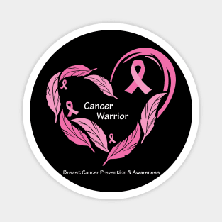 Breast cancer warrior with feathers, ribbons & white type Magnet